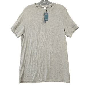 Udoigi Gray Shirt NEW Short Sleeves Button Up Collarless Henley Tee Men's Size M